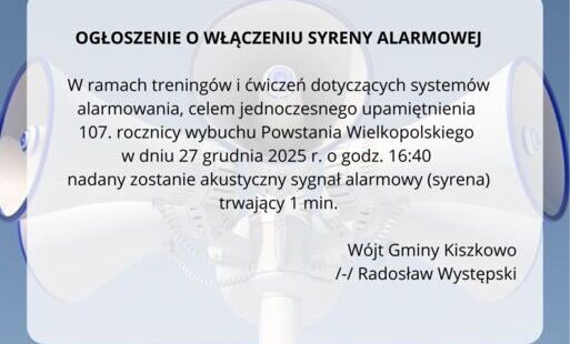 OGŁOSZENIE O WŁĄCZENIU SYRENY ALARMOWEJ
